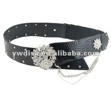 Popular Black PU+elastic Belt With Rhinestones Buckle